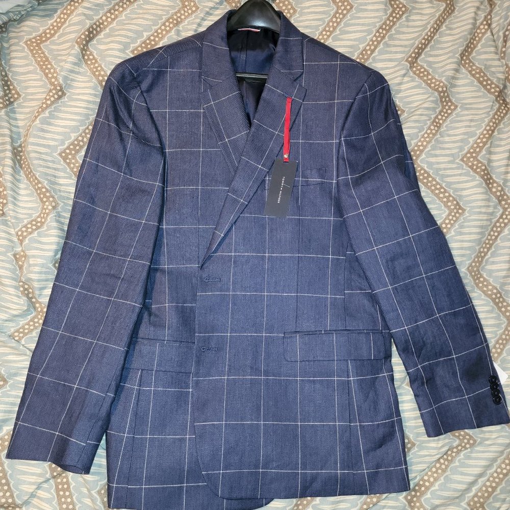 NWT Tommy Hilfiger 46 Regular Blue Windowpane Sport Coat